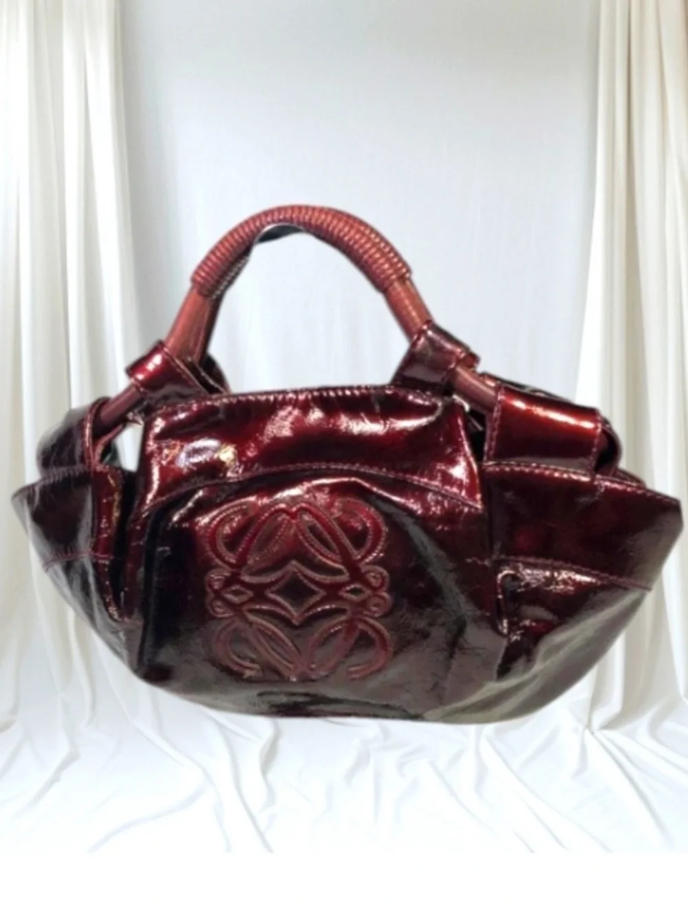 Loewe Vintage Rare Luxury Wine Red Burgundy Patent Leather Aire Hobo handbag